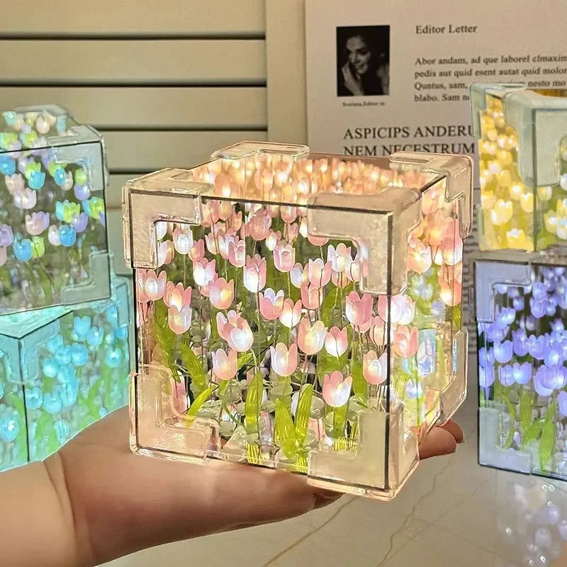 Luz Noturna em Cubo de Tulipa – Kit DIY Completo - Beleza que Encanta os Olhos e Toca o Coração