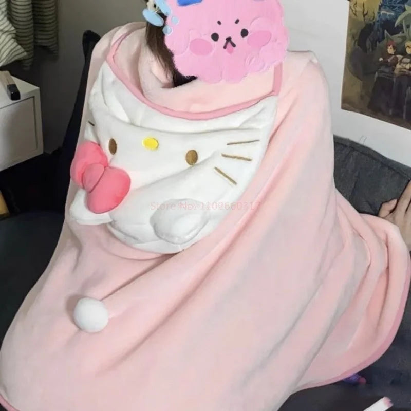 Sanrio Cloak Kuromi, Cinnamoroll, Hello Kitty, My Melody — Manta de Pelúcia com Capuz.