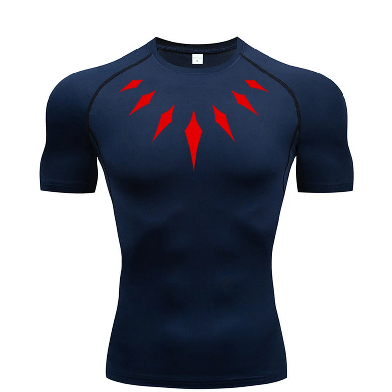 (Camisa de compressão masculina PANTERA NEGRA) — camiseta esportiva de academia com secagem rápida, elasticidade