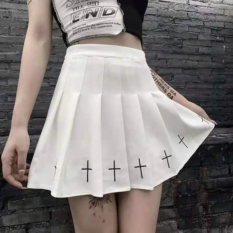 Mini saias pretas de cintura alta, góticas, plissadas, estilo streetwear, universitário, lolita e harajuku