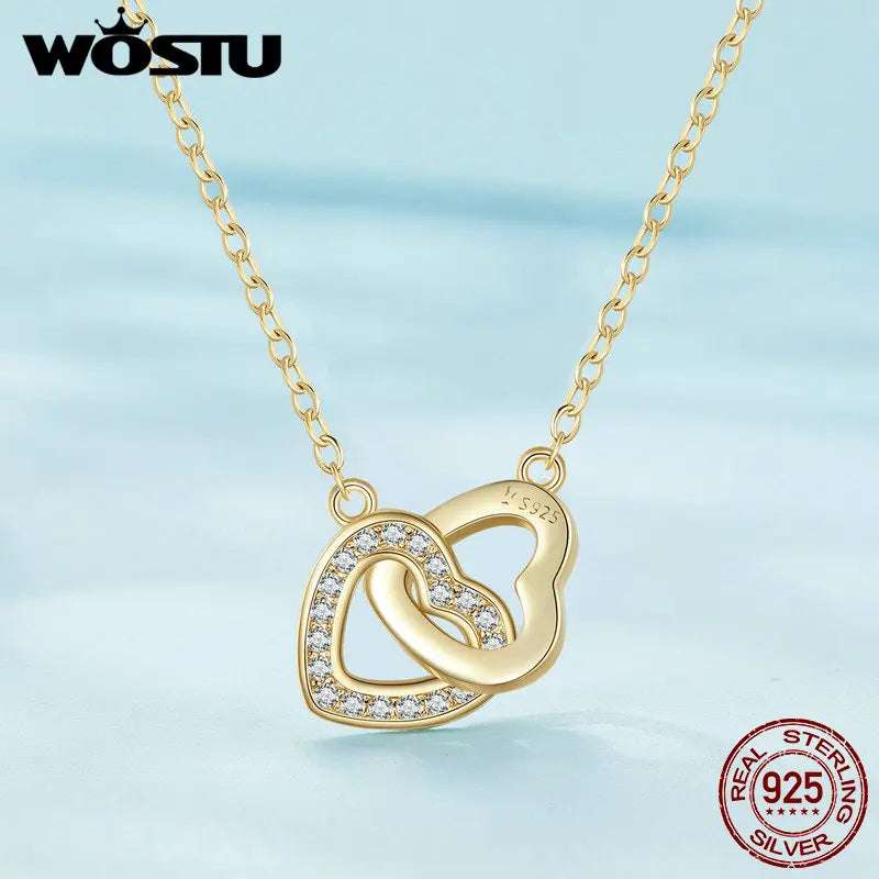 💞 Colar com Pingente de Coração de Casal WOSTU em Prata 925 – Um Presente que Une Almas