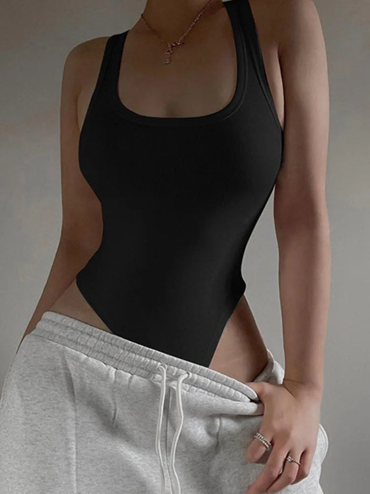 Body de Malha Sem Mangas | Sexy | Bodycon | Ombro de Fora | Halter | Estilo Corpete | Casual de Rua | Balada