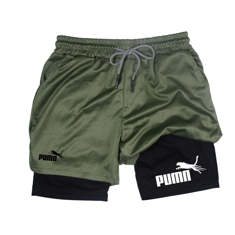 shorts masculinos 2 em 1 de camada dupla, compressão e secagem rápida (M a 3XL)