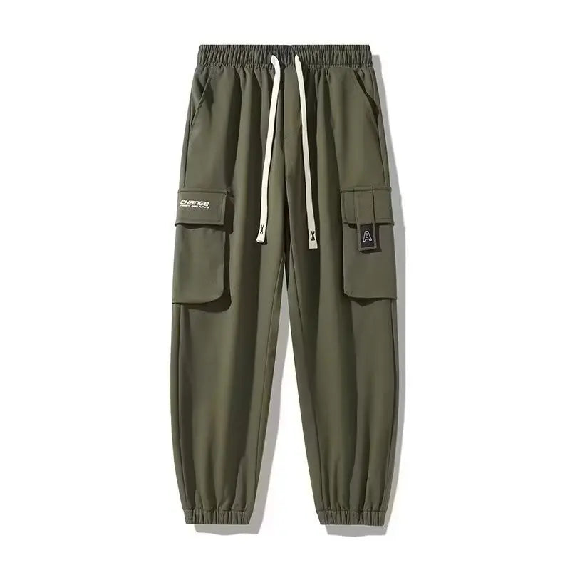 Calça Cargo Masculina com Vários Bolsos, Estilo Urbano, Ajuste Solto e Cordão