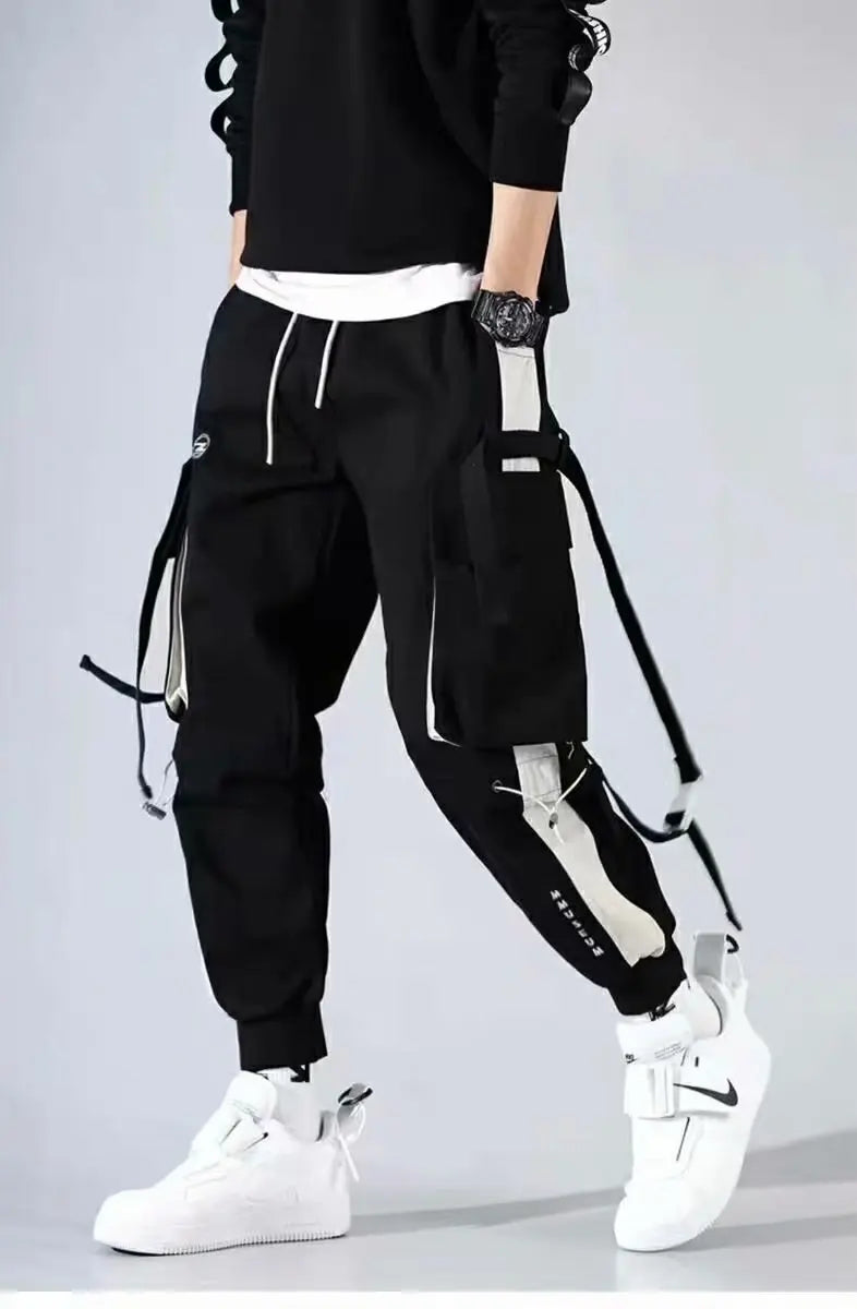Calça Cargo Masculina com Vários Bolsos, Estilo Urbano, Ajuste Solto e Cordão