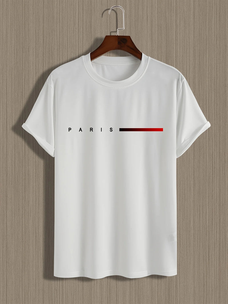 Camiseta masculina 100% algodão, com estampa criativa PARIS