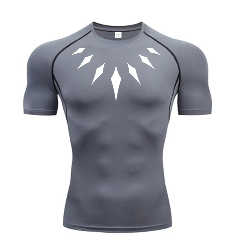 (Camisa de compressão masculina PANTERA NEGRA) — camiseta esportiva de academia com secagem rápida, elasticidade