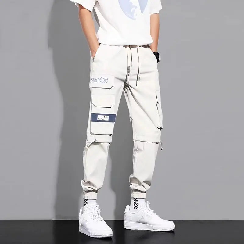 Calça Cargo Masculina com Vários Bolsos, Estilo Urbano, Ajuste Solto e Cordão