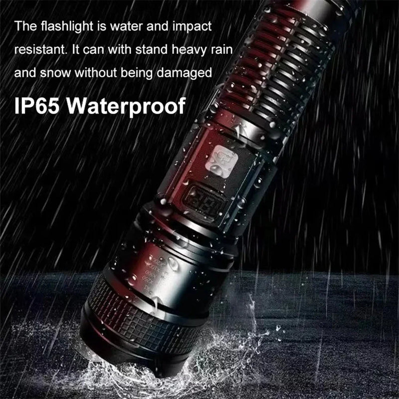 Lanterna superbrilhante de 1600000 LM recarregável por USB LED de longo alcance tática para áreas externas, à prova d'água, para acampamento e pesca