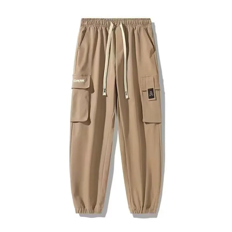 Calça Cargo Masculina com Vários Bolsos, Estilo Urbano, Ajuste Solto e Cordão