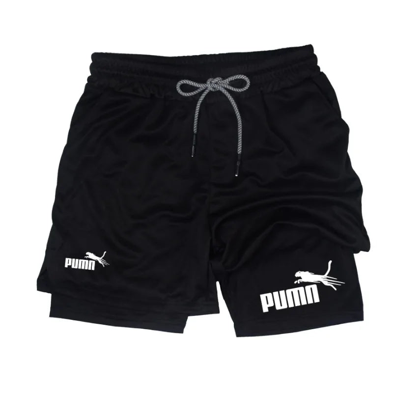 shorts masculinos 2 em 1 de camada dupla, compressão e secagem rápida (M a 3XL)