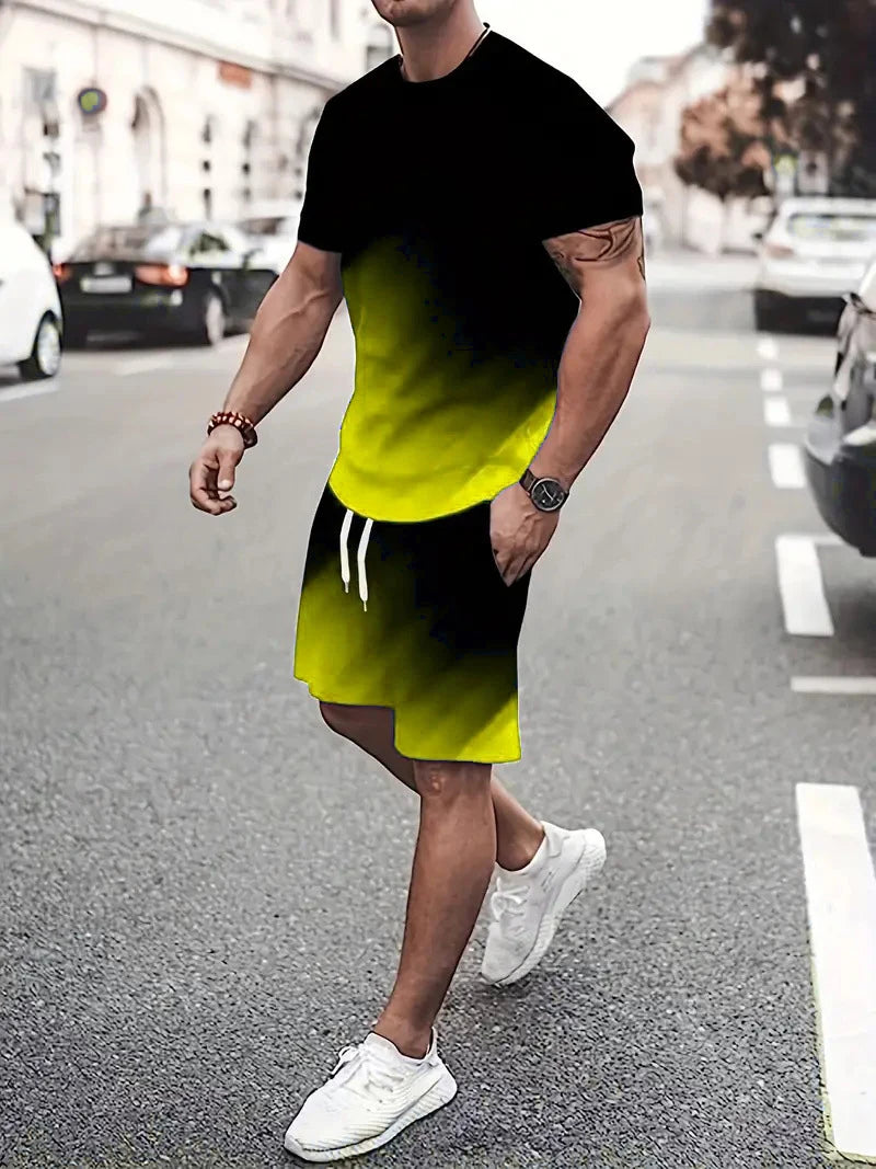 Conjunto masculino tie-dye (camiseta + shorts, verão, confortável, tamanho até 6XL)