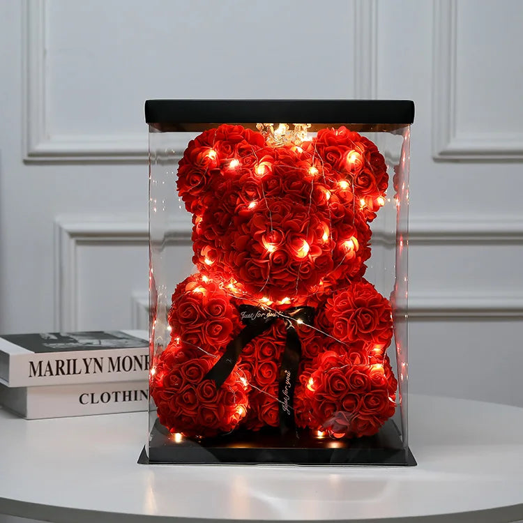 Urso de pelúcia artificial de 25 cm com caixa de presente romântico - 🧸 Mais que um Presente: Um Gesto que Fala com a Alma