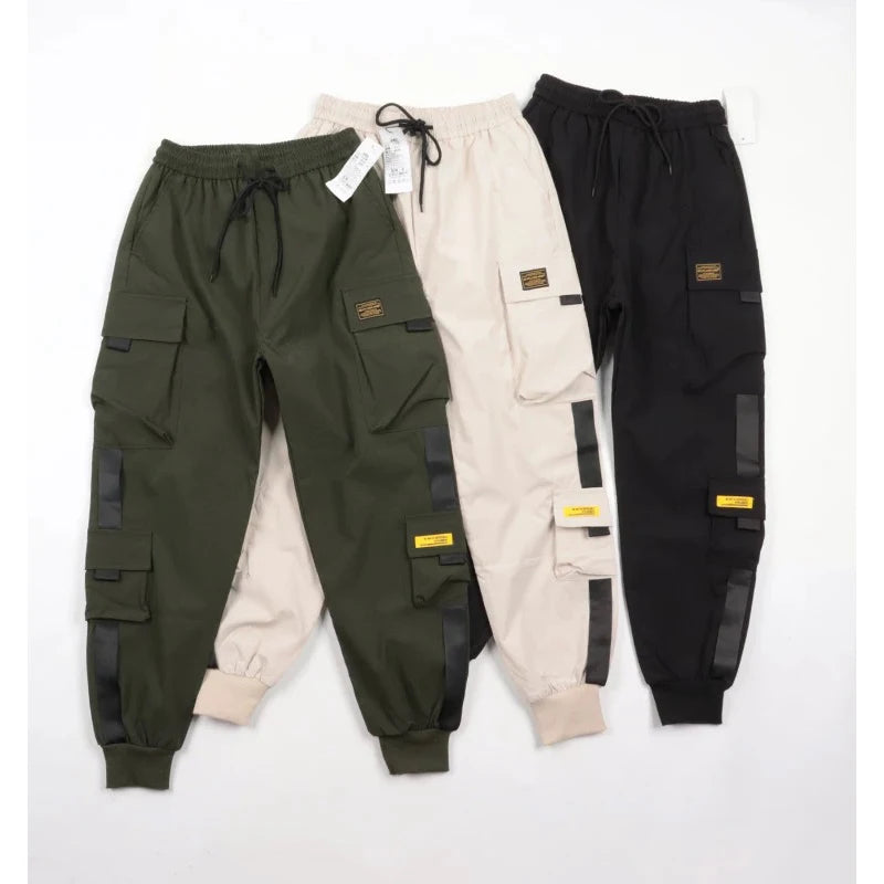 Calça Cargo Masculina com Vários Bolsos, Estilo Urbano, Ajuste Solto e Cordão