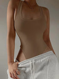 Body de Malha Sem Mangas | Sexy | Bodycon | Ombro de Fora | Halter | Estilo Corpete | Casual de Rua | Balada