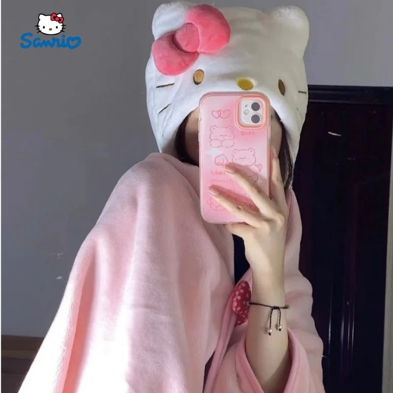 Sanrio Cloak Kuromi, Cinnamoroll, Hello Kitty, My Melody — Manta de Pelúcia com Capuz.