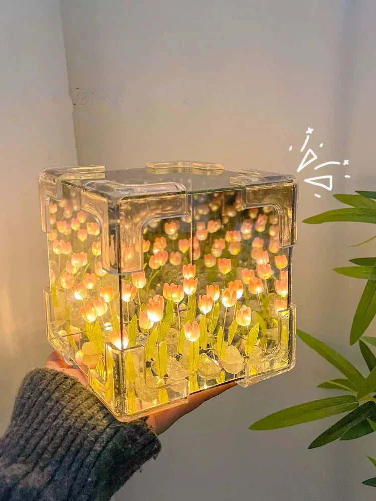 Luz Noturna em Cubo de Tulipa – Kit DIY Completo - Beleza que Encanta os Olhos e Toca o Coração