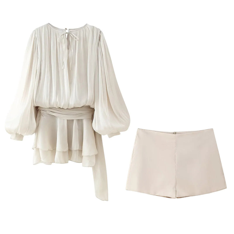 TRAFZA 2025 – Conjunto feminino de verão (vestido curto + shorts slim)