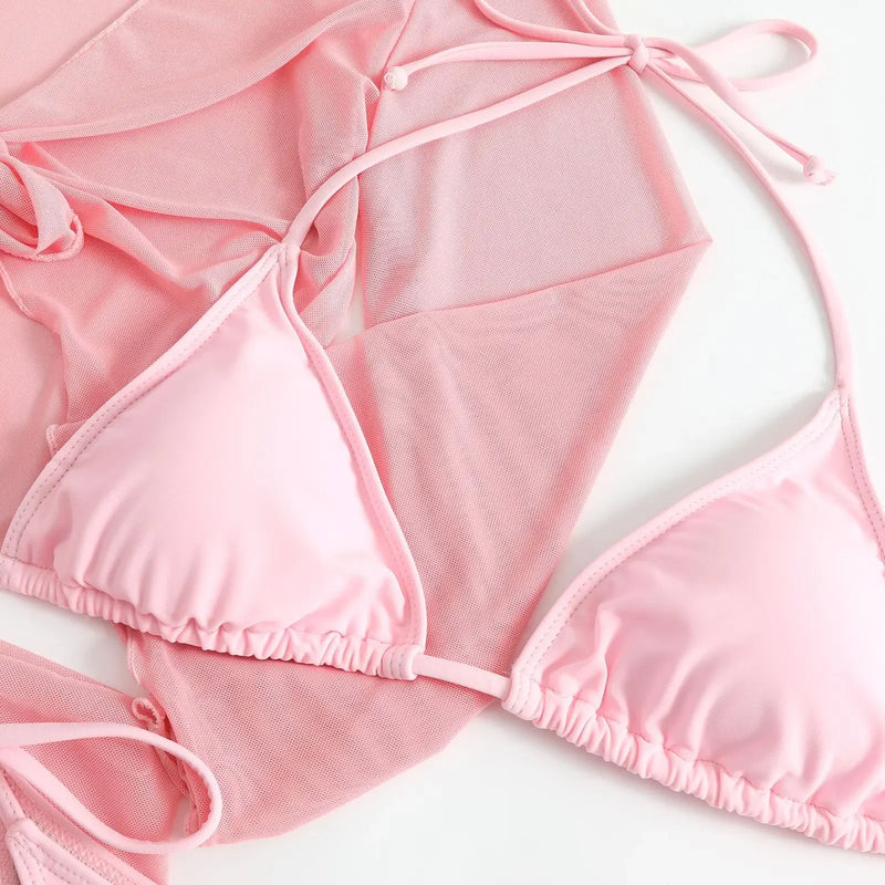 ✨ Liberte sua Deusa Interior com o Conjunto de Biquíni Rosa Micro Mini – 4 Peças de Pura Autenticidade ✨