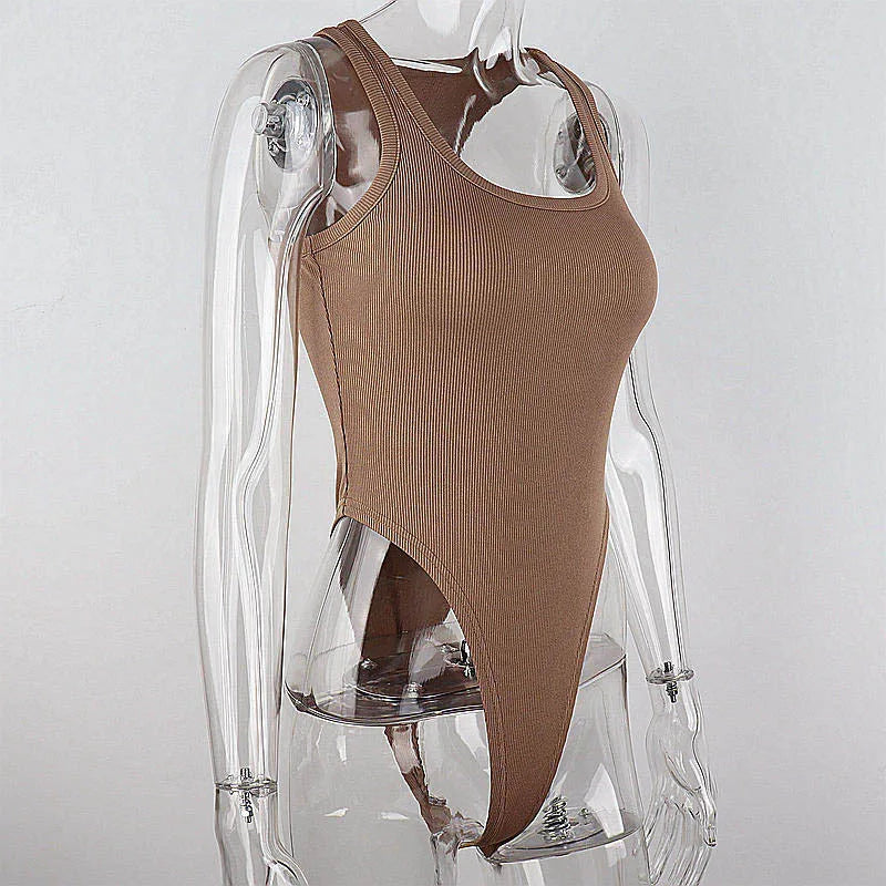 Body de Malha Sem Mangas | Sexy | Bodycon | Ombro de Fora | Halter | Estilo Corpete | Casual de Rua | Balada