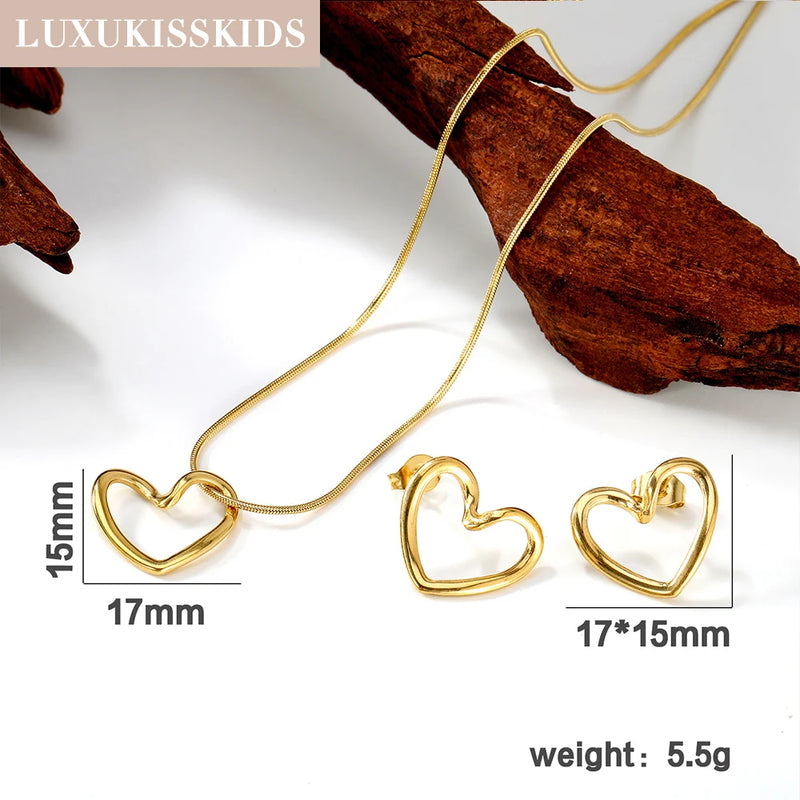 LUXUKISSKIDS – Conjunto de Brincos e Gargantilha com Pingente de Gota D’Água em Aço Inoxidável