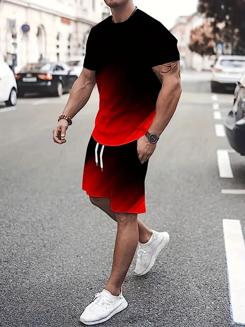 Conjunto masculino tie-dye (camiseta + shorts, verão, confortável, tamanho até 6XL)