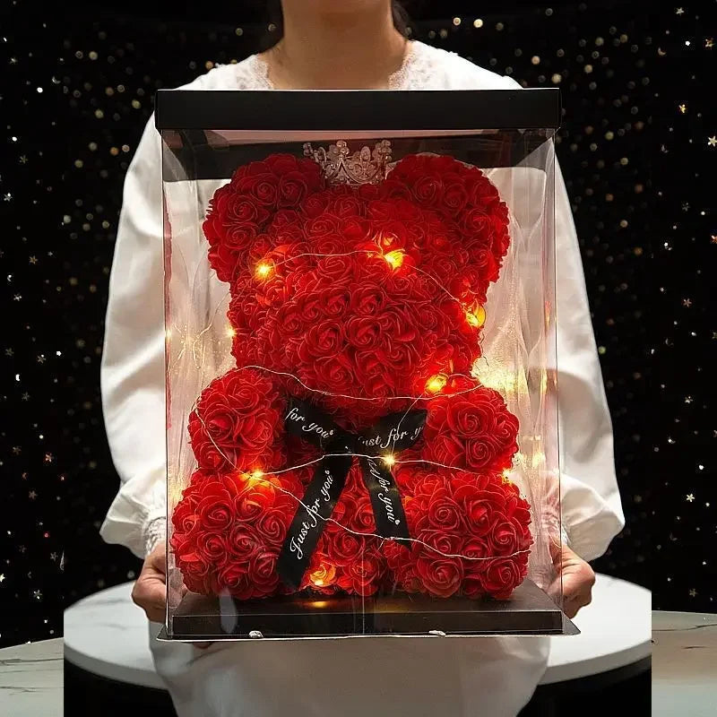 Urso de pelúcia artificial de 25 cm com caixa de presente romântico - 🧸 Mais que um Presente: Um Gesto que Fala com a Alma