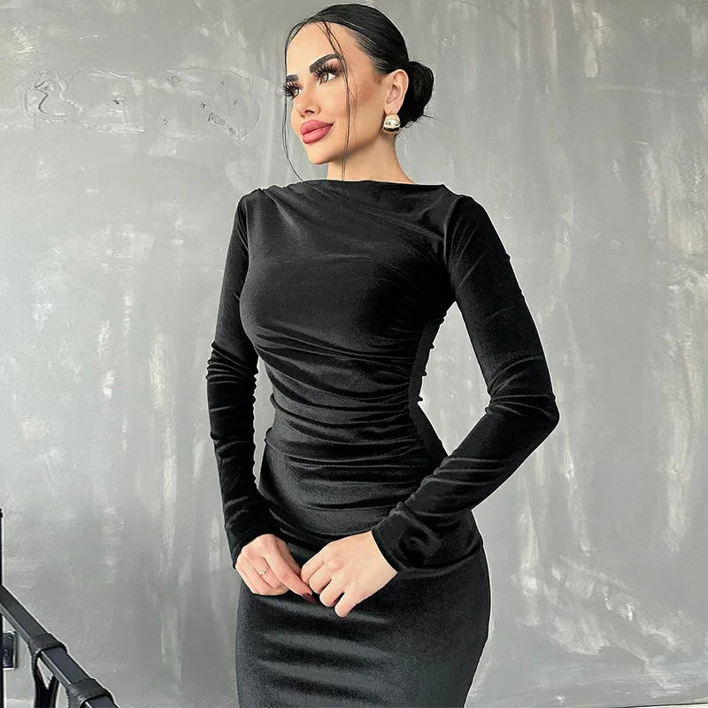 ✨ Vestido Midi de Veludo Dulzura — Primavera/Verão 2025