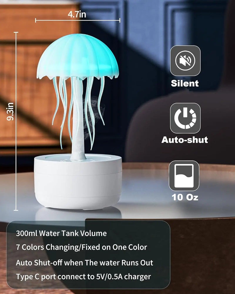 Luz Noturna de Desenho Animado de Água-viva RGB com Controle de Voz – Lâmpada de Cabeceira Tipo C, LED Noturna, Umidificador e Bluetooth Atualizado.