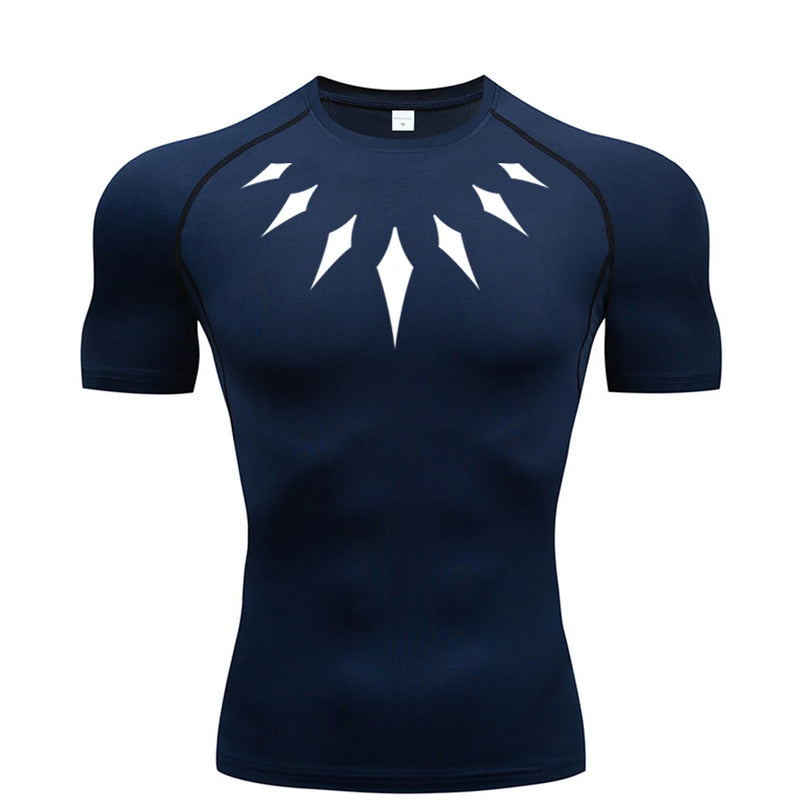 (Camisa de compressão masculina PANTERA NEGRA) — camiseta esportiva de academia com secagem rápida, elasticidade