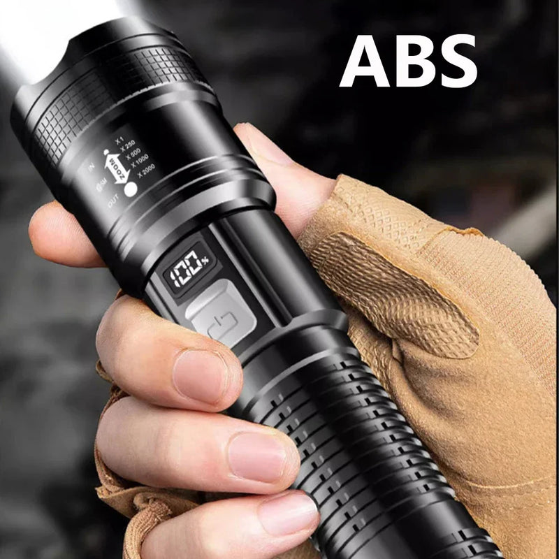 Lanterna superbrilhante de 1600000 LM recarregável por USB LED de longo alcance tática para áreas externas, à prova d'água, para acampamento e pesca