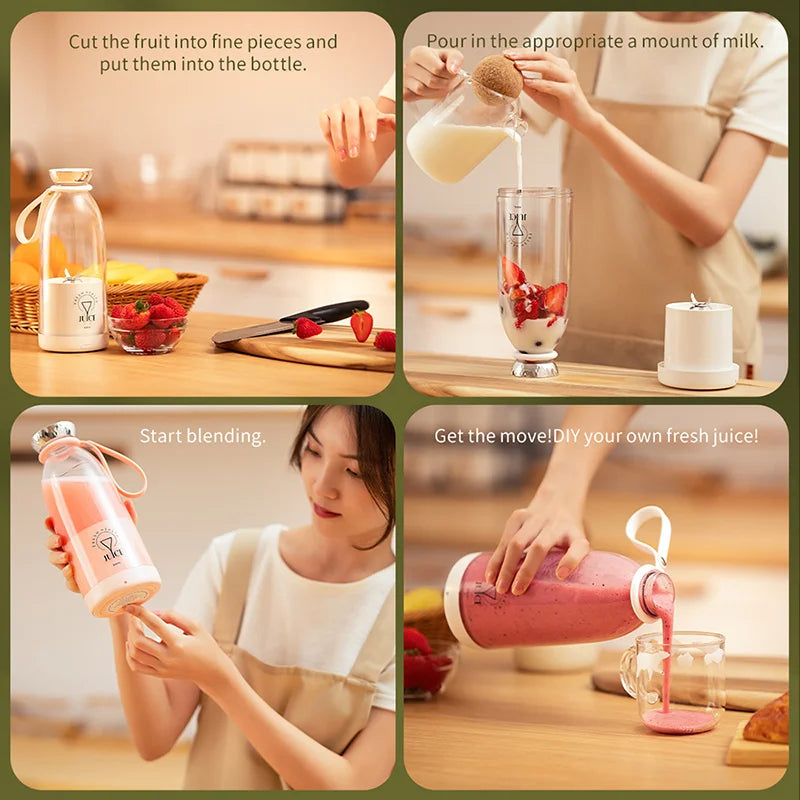 Garrafa-Liquidificador de Frutas Sem Fio Portátil 500ml | 2400mAh USB Recarregável