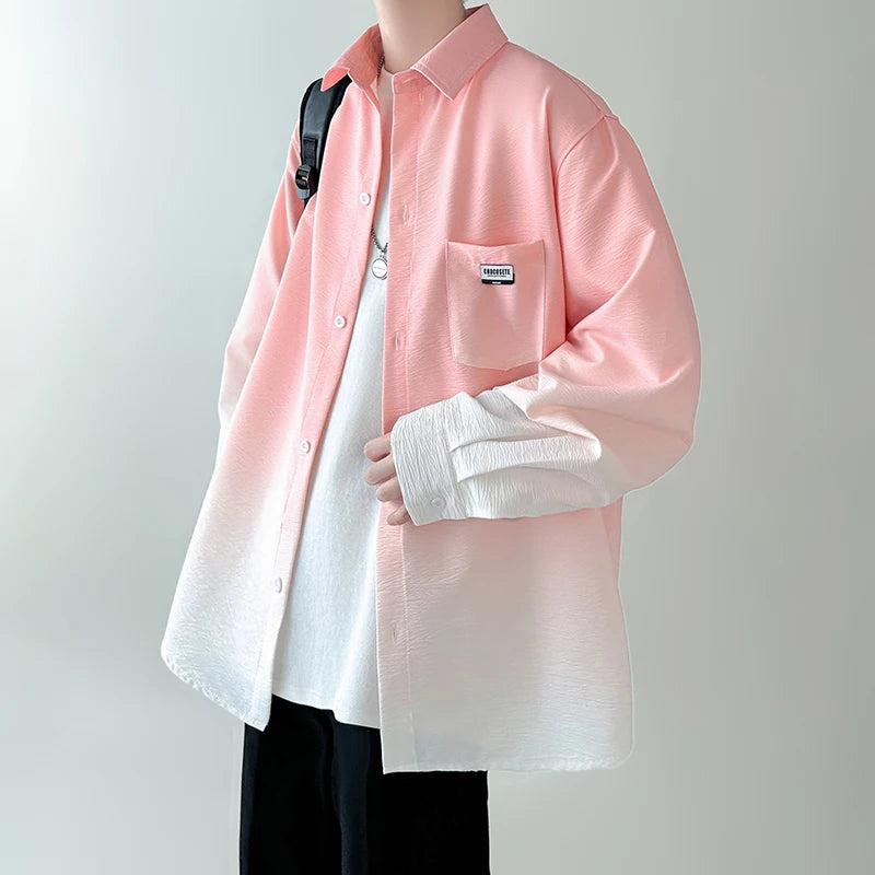 🔥 Camisa Masculina Plissada Gradiente Estilo Coreano, Solta e de Alta Qualidade – Estilo, Liberdade e Força em Cada Detalhe