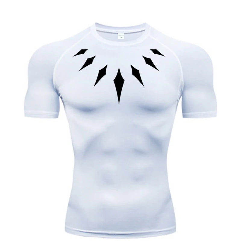 (Camisa de compressão masculina PANTERA NEGRA) — camiseta esportiva de academia com secagem rápida, elasticidade