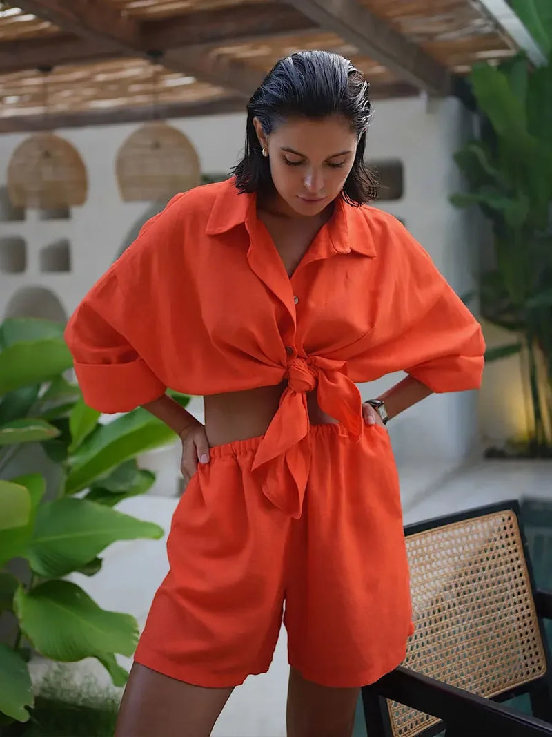 Conjunto Wolfeel — Shorts casuais 100% algodão, camisa aconchegante 🌿 – O conforto que desperta sua essência