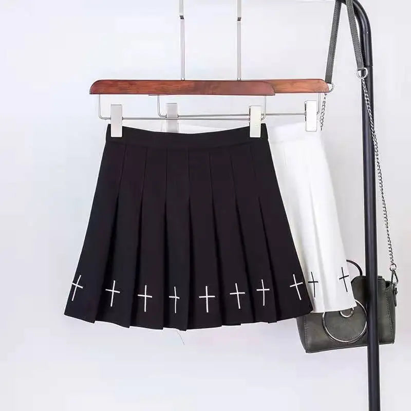 Mini saias pretas de cintura alta, góticas, plissadas, estilo streetwear, universitário, lolita e harajuku