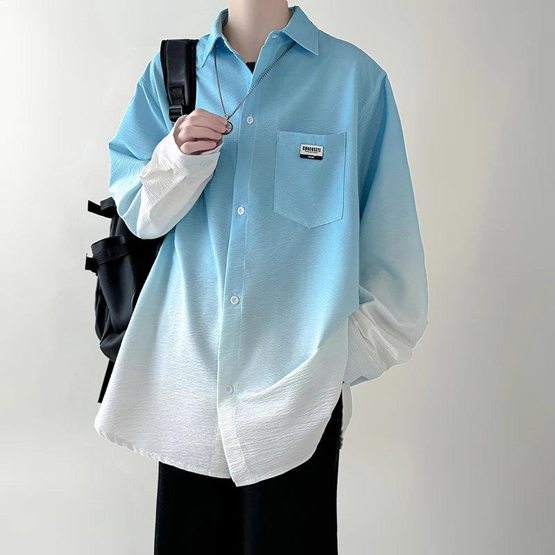 🔥 Camisa Masculina Plissada Gradiente Estilo Coreano, Solta e de Alta Qualidade – Estilo, Liberdade e Força em Cada Detalhe