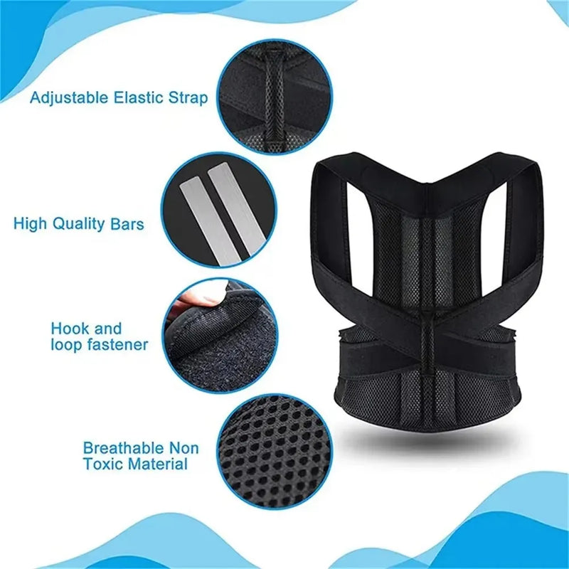 Corretor de Postura Masculino/Feminino Ajustável – Corset Costas, Cinta Lombar, Suporte Reto, Respirável (P-XXXL)