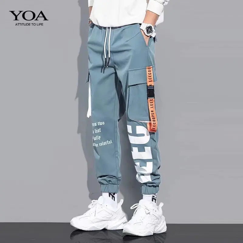 Calça Cargo Masculina com Vários Bolsos, Estilo Urbano, Ajuste Solto e Cordão