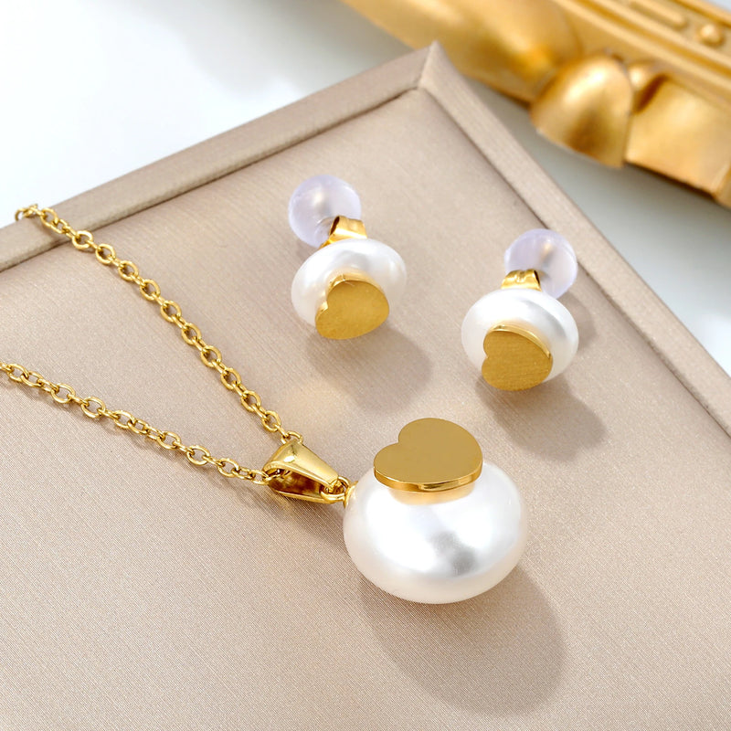 LUXUKISSKIDS – Conjunto de Brincos e Gargantilha com Pingente de Gota D’Água em Aço Inoxidável