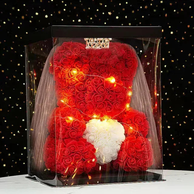 Urso de pelúcia artificial de 25 cm com caixa de presente romântico - 🧸 Mais que um Presente: Um Gesto que Fala com a Alma